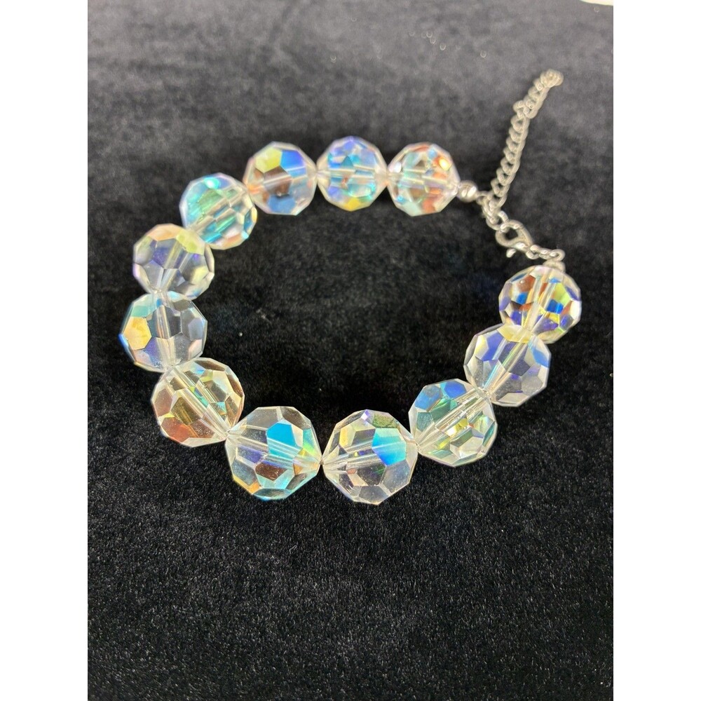 Swarovski Crystal Beaded Bracelet Iridescent 7.5" plus extension Large Crystal